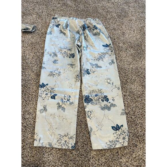 Vintage MORGAN TAYLOR Size S 3 PC PAJAMA & ROBE SET TOP & PANTS Floral Blue J23 - Picture 7 of 9